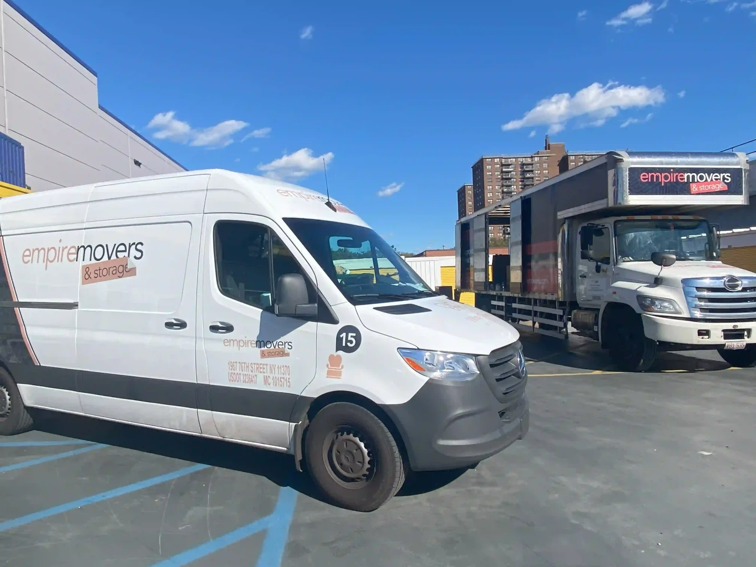 Local movers in Queens NY. Queens Empire Movers and Storage truck parked and ready for new moving projects.